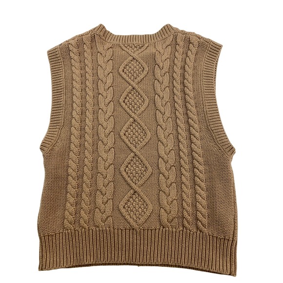 Wilfred Aritzia Cable Knit Sweater Vest Camel Brown Tan Sleeveless Crew Neck S - Picture 3 of 8